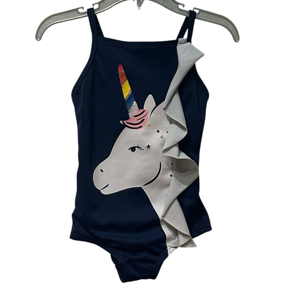 Hanna Andersson Unicorn Ruffle One Piece Sunblock Size 80 18-24 M Navy